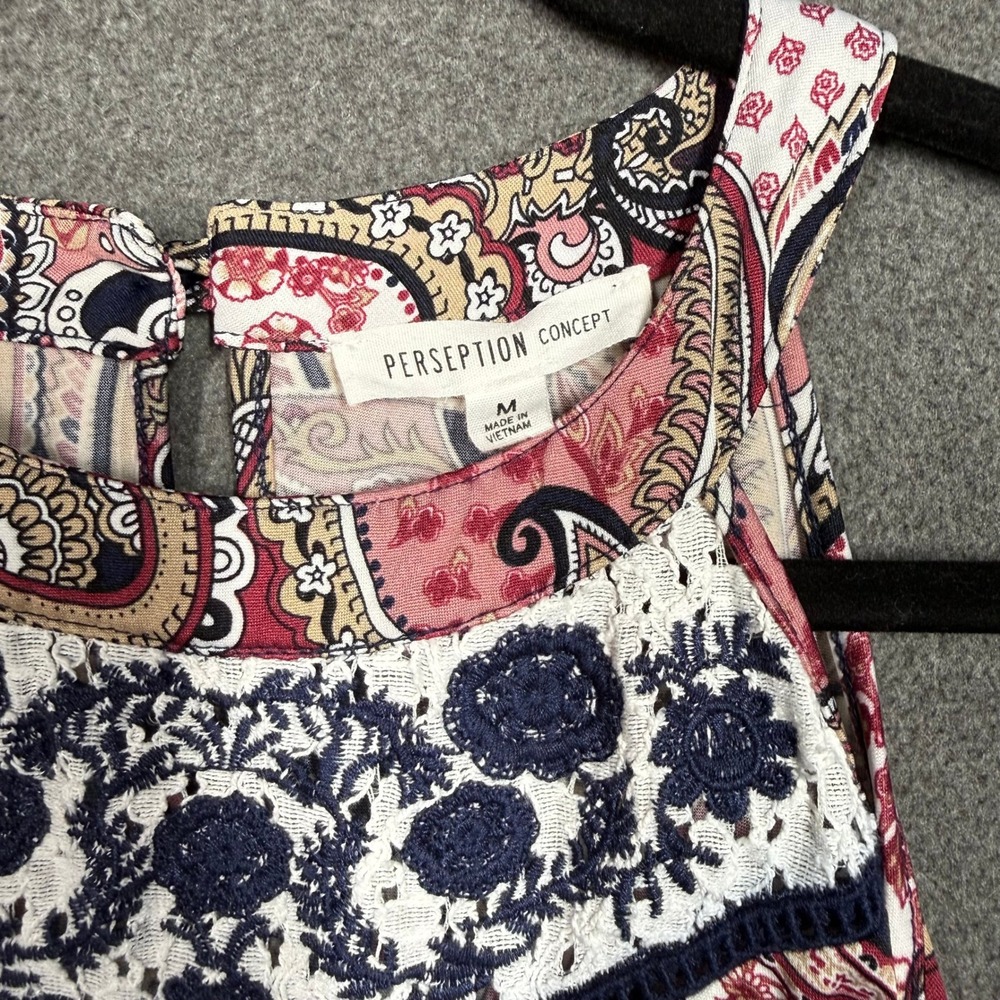 Perception Concept Womens Paisley Halter Dress Navy Pink Handkerchief Hem Medium - Picture 5 of 9